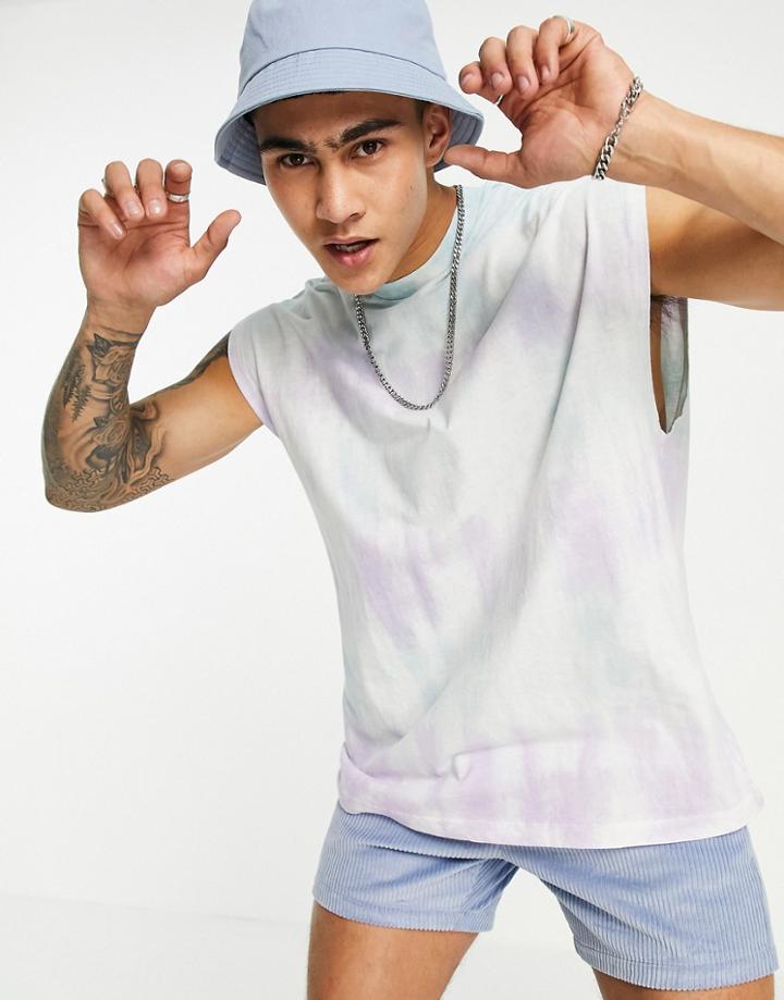Asos Design Oversized Tank In Green And Purple Tie Dye Wash-multi