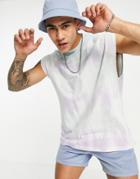Asos Design Oversized Tank In Green And Purple Tie Dye Wash-multi