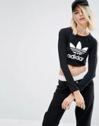 Adidas Originals Long Sleeve Crop Top With Trefoil Logo - Black
