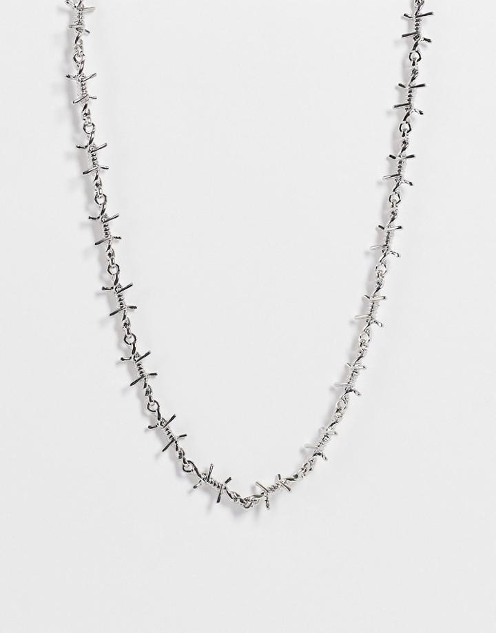 Asos Design Necklace In Fine Barbed Wire Design In Silver Tone
