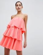 Asos Design Bandeau Tiered Mini Dress - Orange