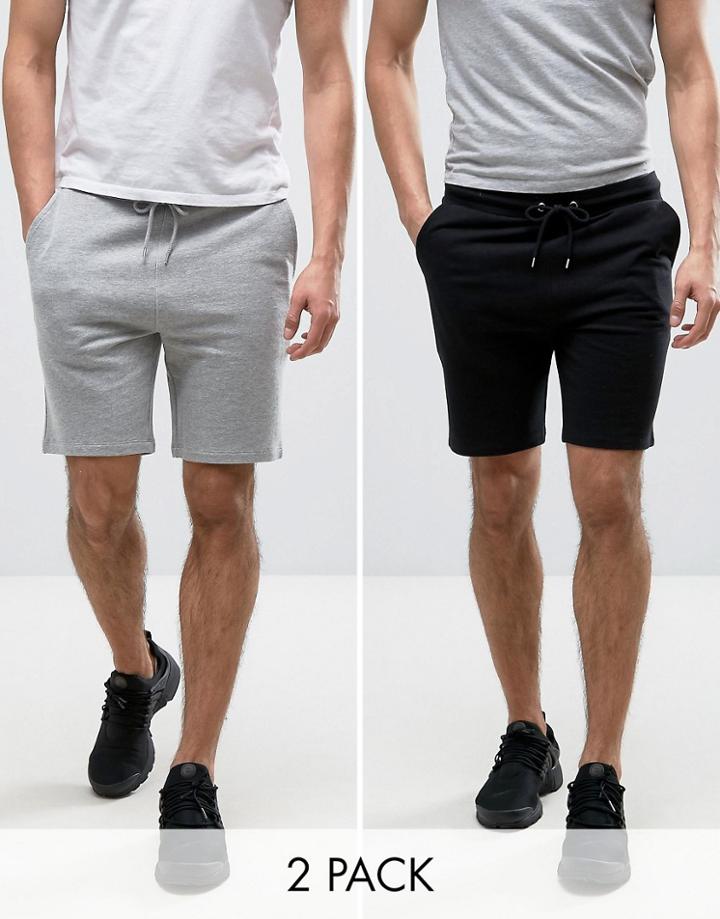 Asos Jersey Skinny Short 2 Pack Black/gray Marl Save - Multi
