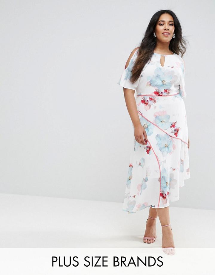 Coast Plus La Hune Cold Shoulder Graphic Floral Print Dress - Multi