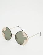 Spitfire Round Sunglasses With Metal Braid Detail - Black