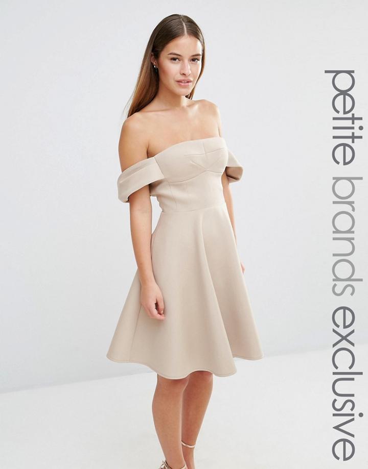 True Decadence Petite Off Shoulder Structured Full Midi Prom Dress - Caramac