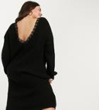 Glamorous Curve Scoop Back Knitted Sweater Dress With Lace Trim-black