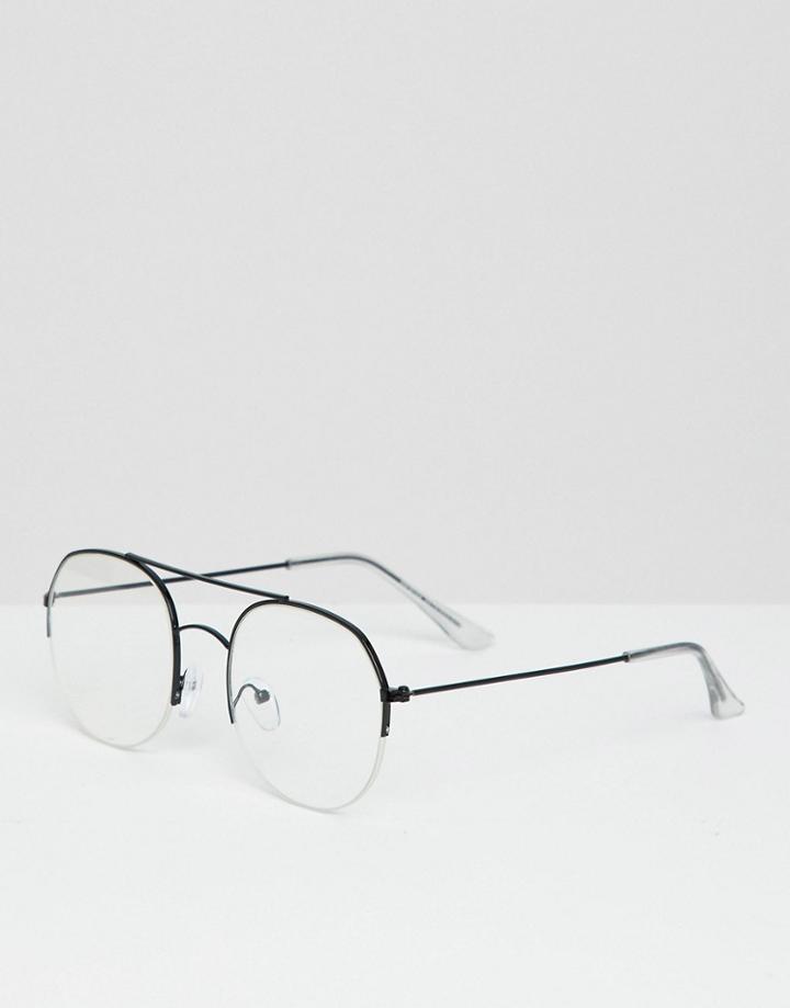 Bershka Aviator Glasses In Black With Clear Lens - Black