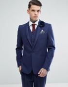 Asos Wedding Skinny Suit Jacket In Navy Wool Mix - Navy