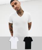 Asos Design Muscle Fit T-shirt With V Neck 2 Pack Save - Multi