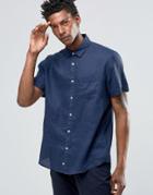 Celio Slim Fit Short Sleeve Linen Shirt - Navy
