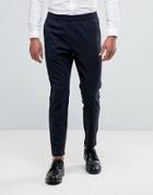 Selected Homme Cropped Tapered Pant With Elasticated Waist In Check -