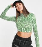 Noisy May Tall Exclusive High Neck Top In Green Zebra Print