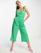 Ax Paris Frill Strap Culotte Jumpsuit In Green Polka