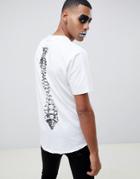 Asos Design Halloween Relaxed Longline T-shirt With Spine Print And Curved Hem With Raw Edge - White