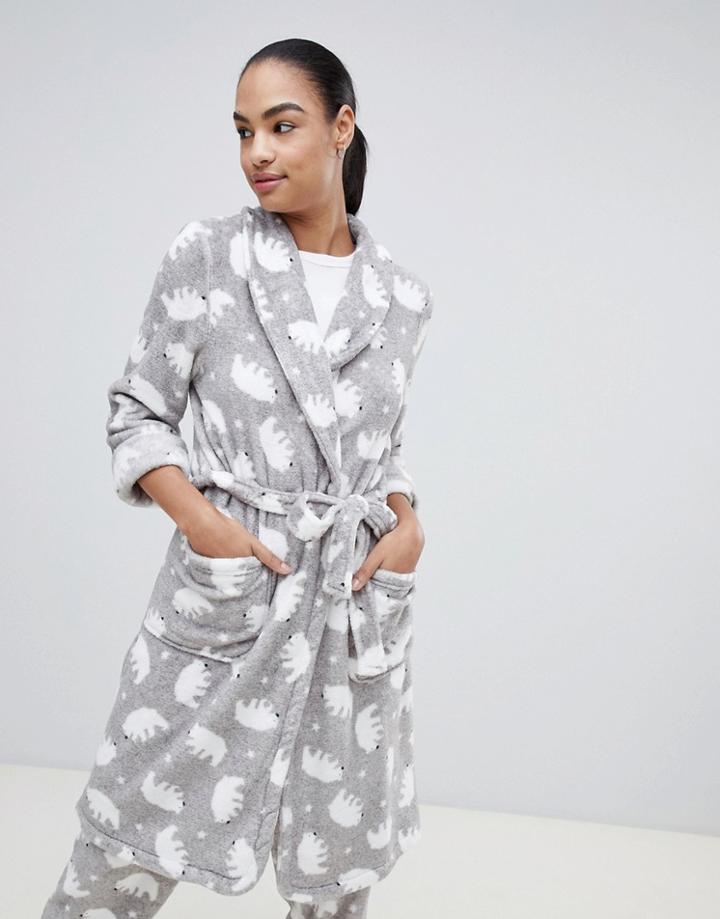 Hunkemoller Polar Bear Fleece Robe - Gray