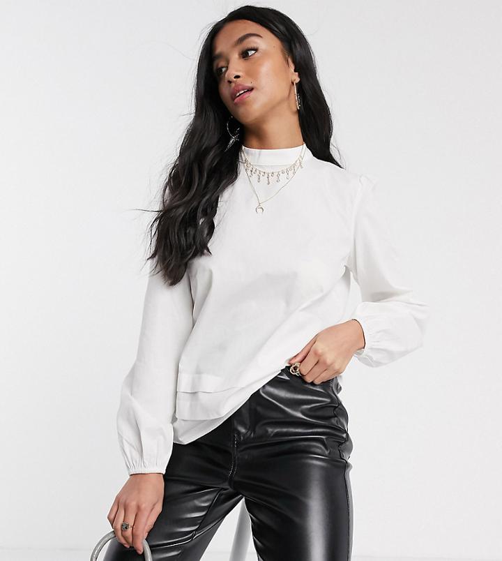 Vila Petite Cotton Top With Tie Detail In White