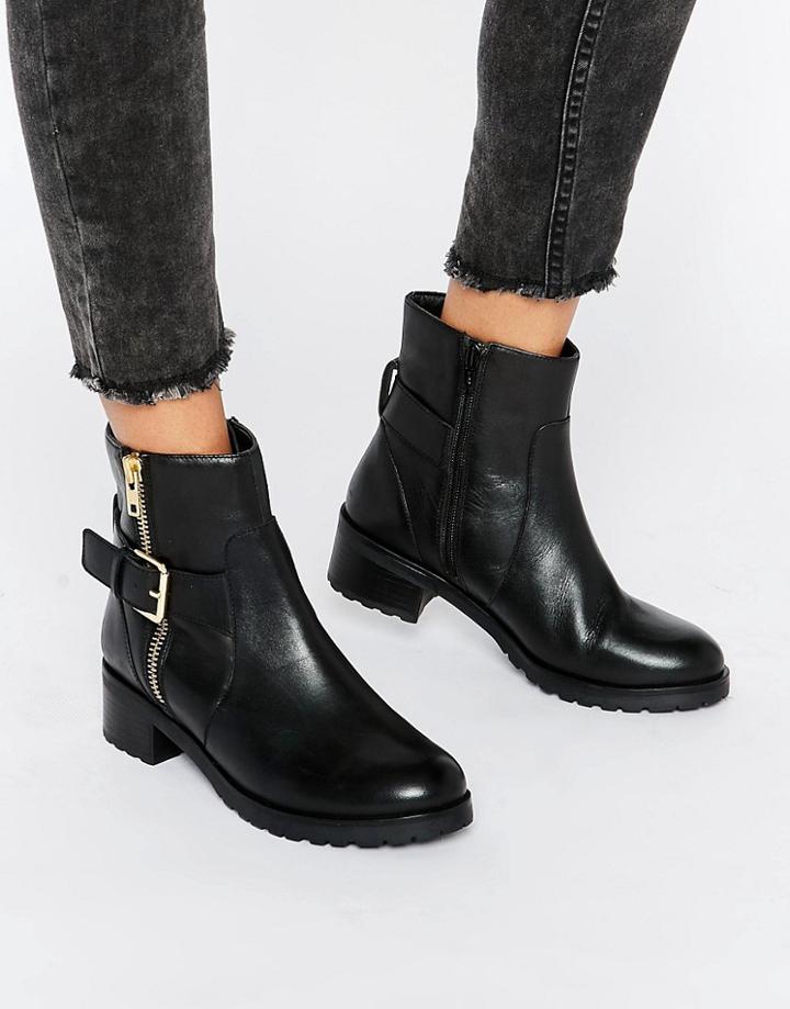 Faith Betsy Leather Biker Boots - Black