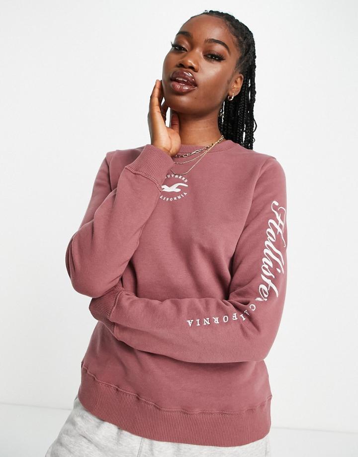 Hollister Logo Sweatshirt In Burgundy-red