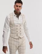 Asos Design Wedding Super Skinny Suit Vest In Cream Wool Blend Houndstooth - Beige