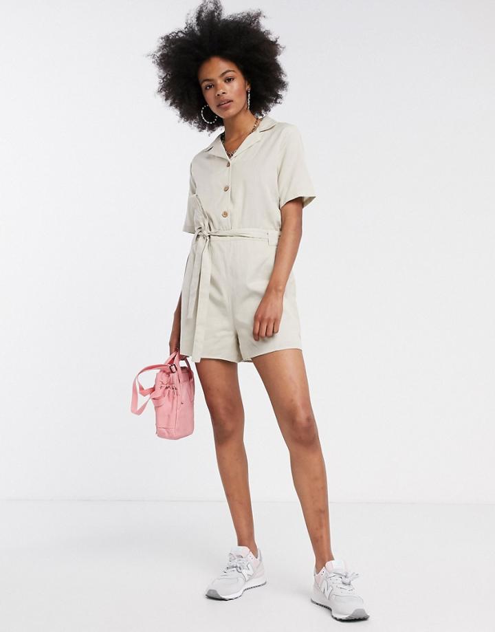 Noisy May Romper With Tie Front In Cream-neutral