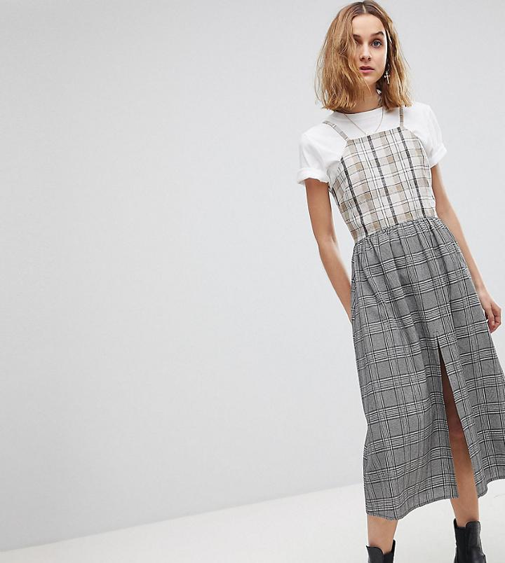 Reclaimed Vintage Inspired Mixed Check Smock Midi Dress-multi