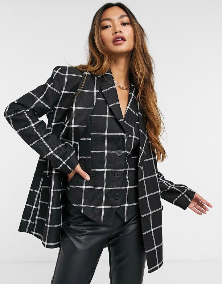 Asos Design Mono Grid Check 3-piece Suit Blazer-multi