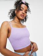 Asos Design Shirred Tank With Strappy Back In Lilac-purple