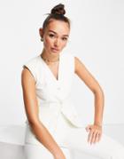 Topshop Longline Fitted Vest In Ivory-white