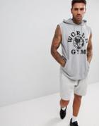 Asos Design Sleeveless Hoodie With World Gym Print - Gray