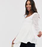 Asos Design Maternity Square Neck Top With Mesh Sleeve In Cream