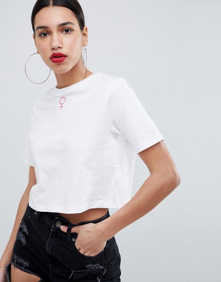 Asos Design Crop T-shirt With Female Symbol - White