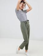 Asos Design Woven Peg Pants With Obi Tie - Green