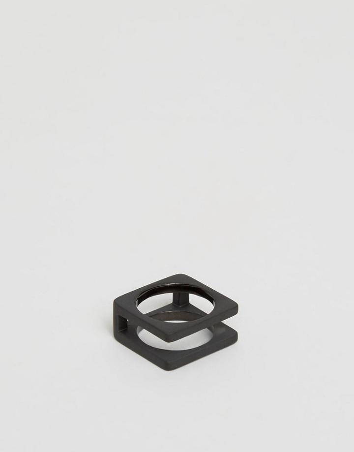 Vitaly Lega Matte Black Double Square Ring - Black