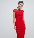 Chi Chi London Tall Lace Midi Pencil Dress-red
