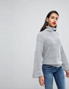 Neon Rose Sweater With Cocoon Roll Neck - Gray