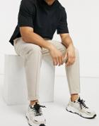 Asos Design Sharp Tapered Joggers In Pique With Pin Tuck And Fixed Hem-brown