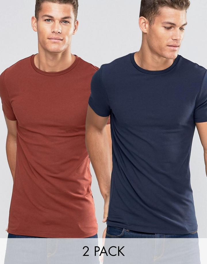 Asos 2 Pack Longline Muscle T-shirt In Black/red - Multi