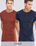 Asos 2 Pack Longline Muscle T-shirt In Black/red - Multi