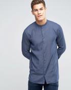 Hugo By Hugo Boss Smart Shirt In Blue Birdseye Collarless In Slim Fit - Blue