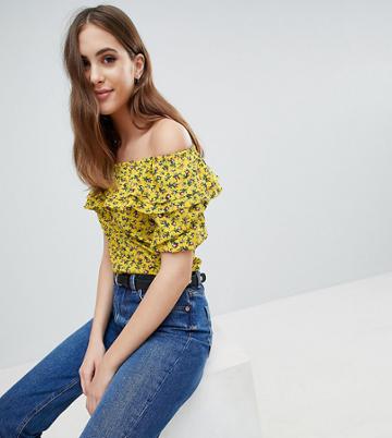 Fashion Union Tall Asymmetric Ruffle Top In Grunge Floral - Yellow