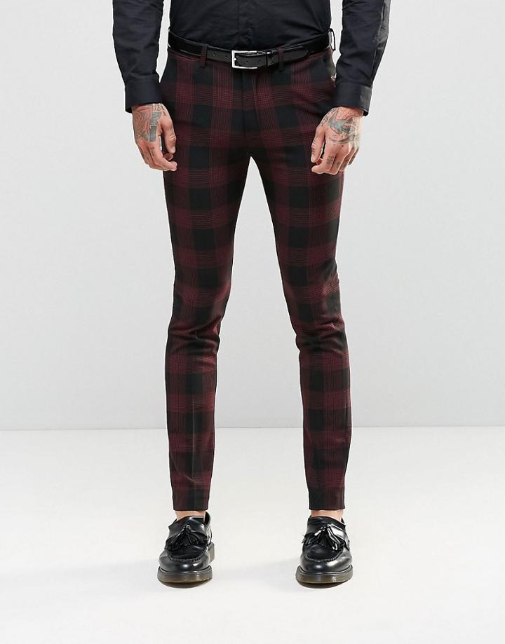 Asos Skinny Suit Pants In Check - Burgandy