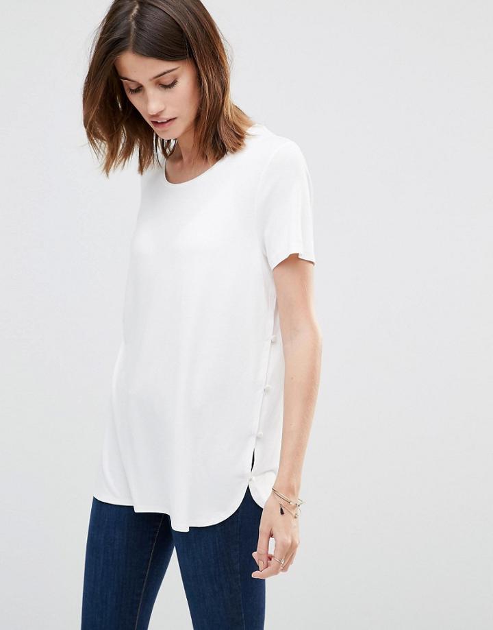 Vila Button Side T-shirt - Snow White