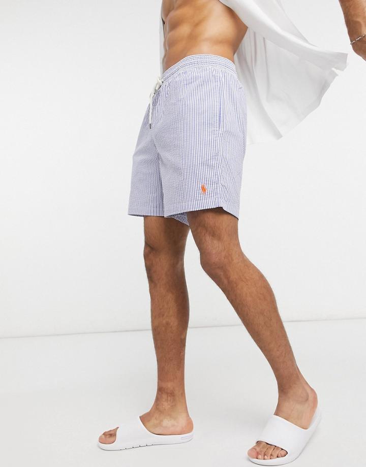 Polo Ralph Lauren Traveler Seersucker Stripe Swim Shorts In Cruise Royal-blues