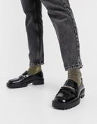London Rebel Square Toe Chunky Loafer With Chain In Black