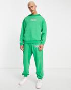 Asos Daysocial Balloon Sweatpants With Logo Graphic Print And Contrast Piping In Green - Part Of A Set