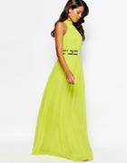 Forever Unique High Neck Pleated Maxi Dress With Belt - Lime