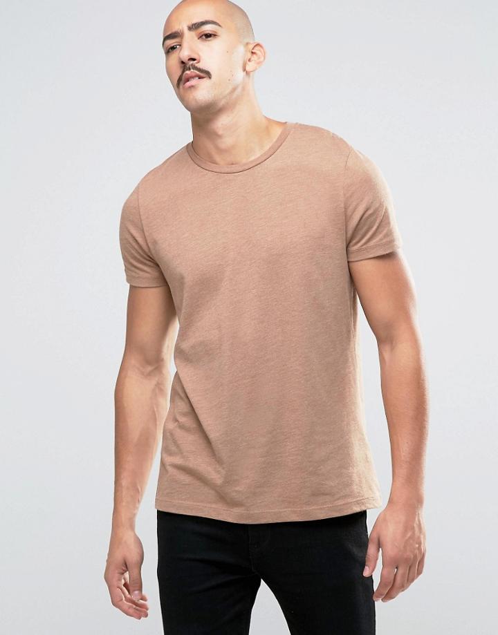 Asos T-shirt With Crew Neck In Brown Marl - Brown