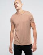 Asos T-shirt With Crew Neck In Brown Marl - Brown