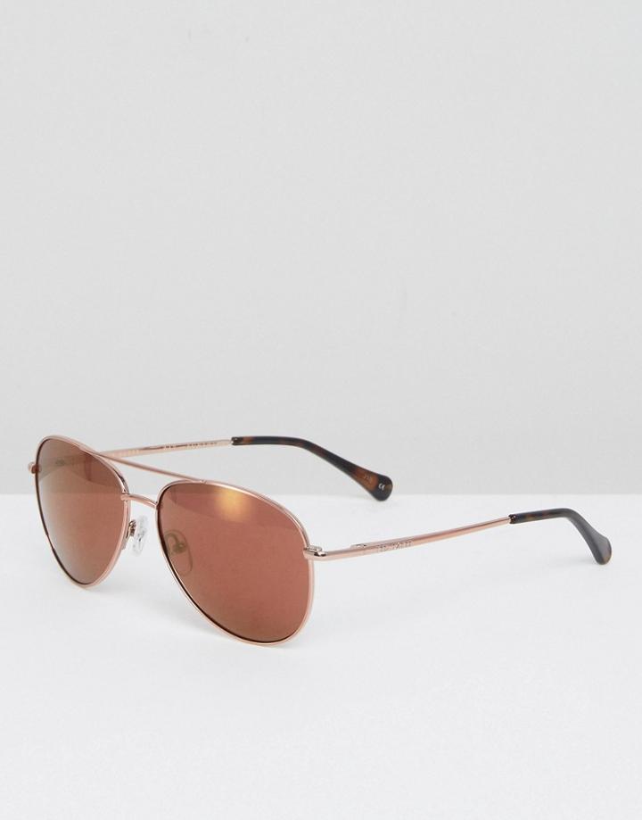 Ted Baker Nova Aviator Sunglasses In Rose Gold - Gold