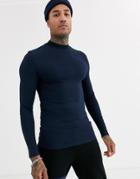Asos Design Muscle Fit Long Sleeve Jersey Turtleneck In Navy